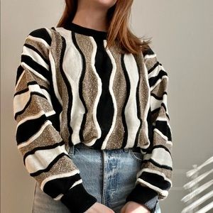 Vintage Cream/Tan/Black Crewneck Sweater